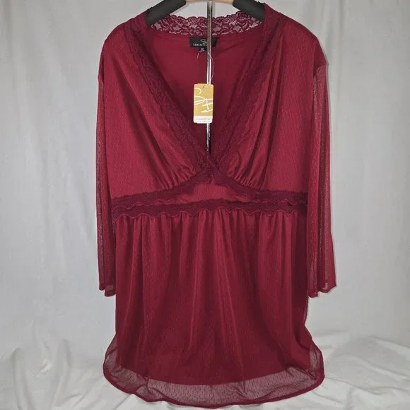 Suzanne Betro Burgundy Lace Top - Picture 1 of 5